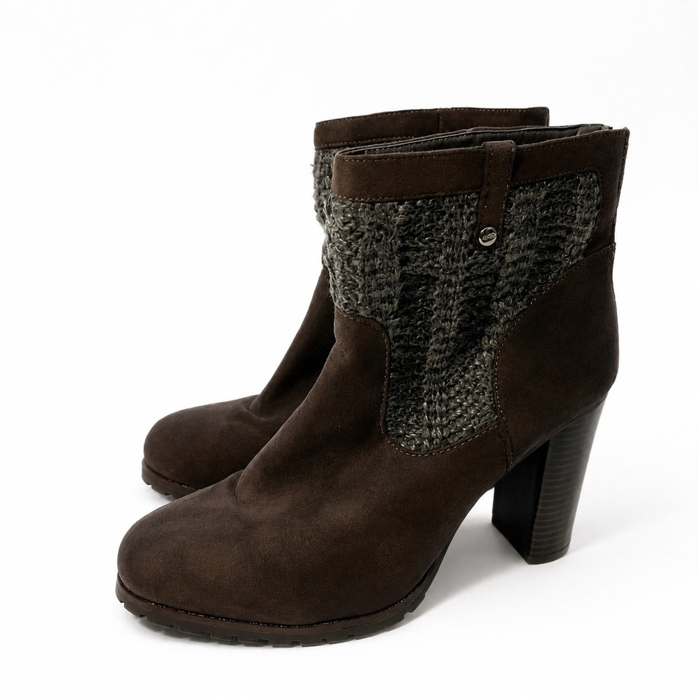 Juicy Couture Womens Grey Faux Suede Knit Cuff Ankle Boots Heel JCLUPIAGREY